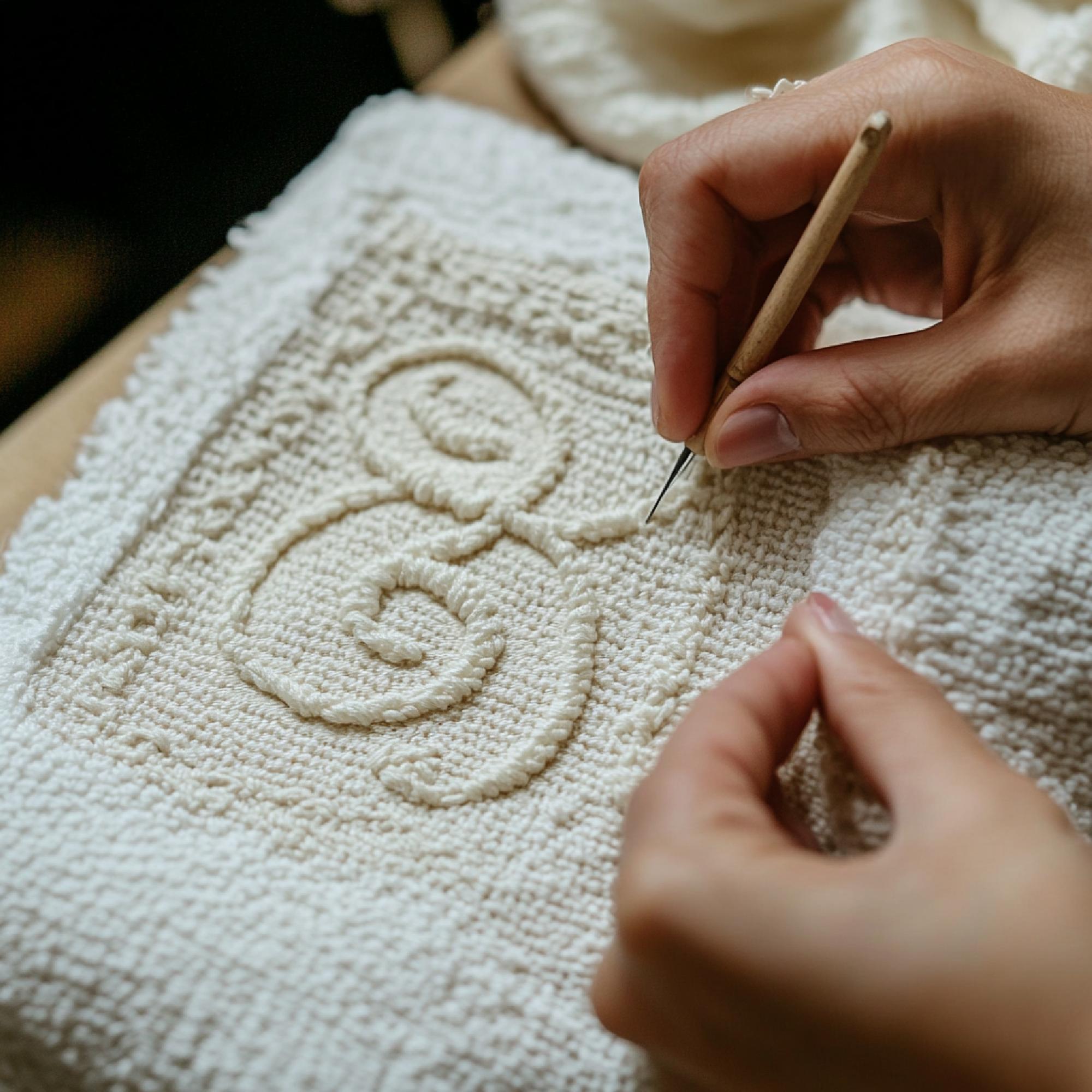 haftowany monogram na lnianej chustce